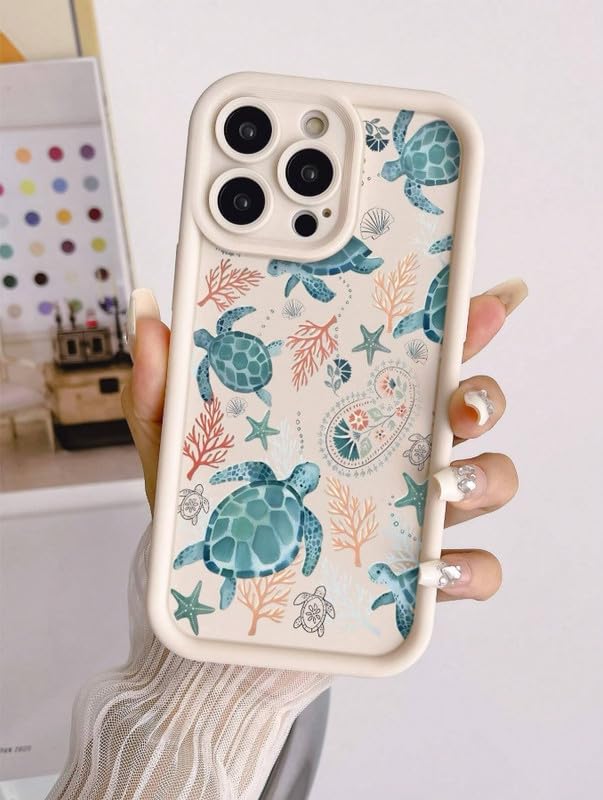 Image of COVERLY Sea Turtle Back Case Cover Compatible for iPhone 15 Pro Max | Hot 3D Turtle Painting Concave | 360 Camera Protection | Water Cute Soft Touch Liquid Silicone Fashion Phone Case (TPU | Beige)