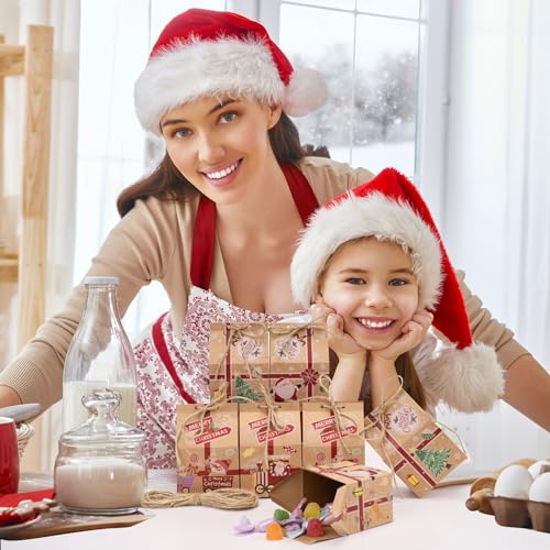 Larcenciel Kraft Christmas Cookie Boxes, 26 Pack House Shaped Christmas Gift Boxes Treat Boxes for Gift Wrapping Supplies, Cute Santa Small Christmas Box for Candy, Cookie, Gingerbread, 6.5×5.7×1.6 in – Image 4