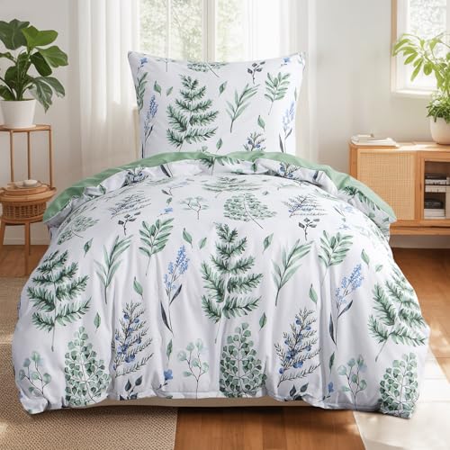 Tifschlaf Bettwäsche 140x200 2 Teilig, Bettbezug 140x200cm mit 1 Kissenbezug 80x80 cm Grün, ÖKO-TEX Mikrofaser Bettwäsche-Sets Blumen Salbeigrün...