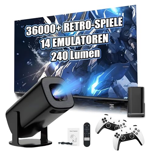 U1 Tragbarer Smart Projektor mit WLAN & Bluetooth, Drahtloser Projektor mit integrierten 36.000+ Spielen & 14 Emulatoren, 240 Lumen, 1280*720P, Android 11 Spielkonsole für Heimkino, Outdoor (Schwarz)