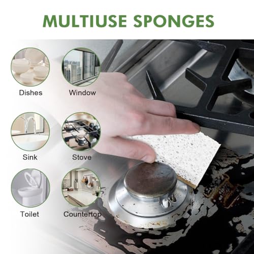 Image of CELOX 12 Pack Coconut Fiber Kitchen Cleaning Sponge, Dual-Sided Sponge for Dishwashing