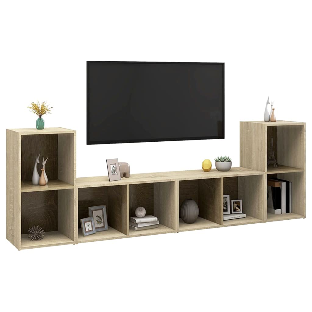 Szafka pod TV, zestaw 4 sztuk, dąb Sonoma, materiał drewnopochodny, 72 x 35 x 36,5 cm, wszechstronne meble do salonu do przechowywania mediów i przechowywania, poziomo/pionowa