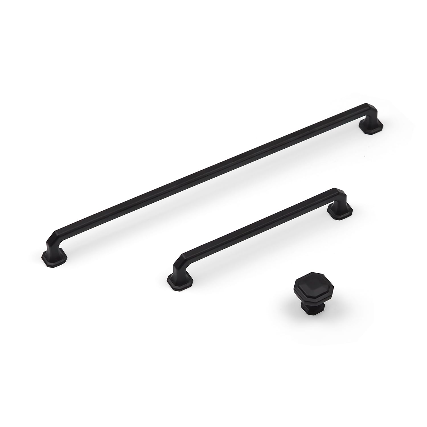 Handle & Home 160mm Matt Black Octagon Cabinet Handle – Modern Matte Black Drawer Pull for Kitchen & Furniture – Zinc Alloy Cupboard Handle