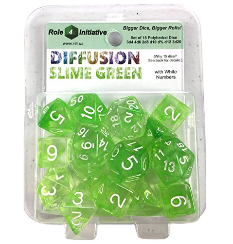 15 Set Diffusion Dice: Slime Green with White Numbers