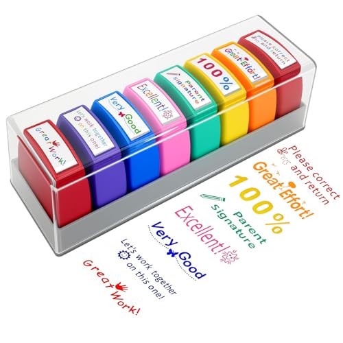 Teacher Stamps for Classroom Grading Parent Signature Self-Inking Stamp Set for Teachers Valentines Day Gifts with Motivational Encouraging Messages Back to School Homeschool & Teacher Supplies (8Pcs)