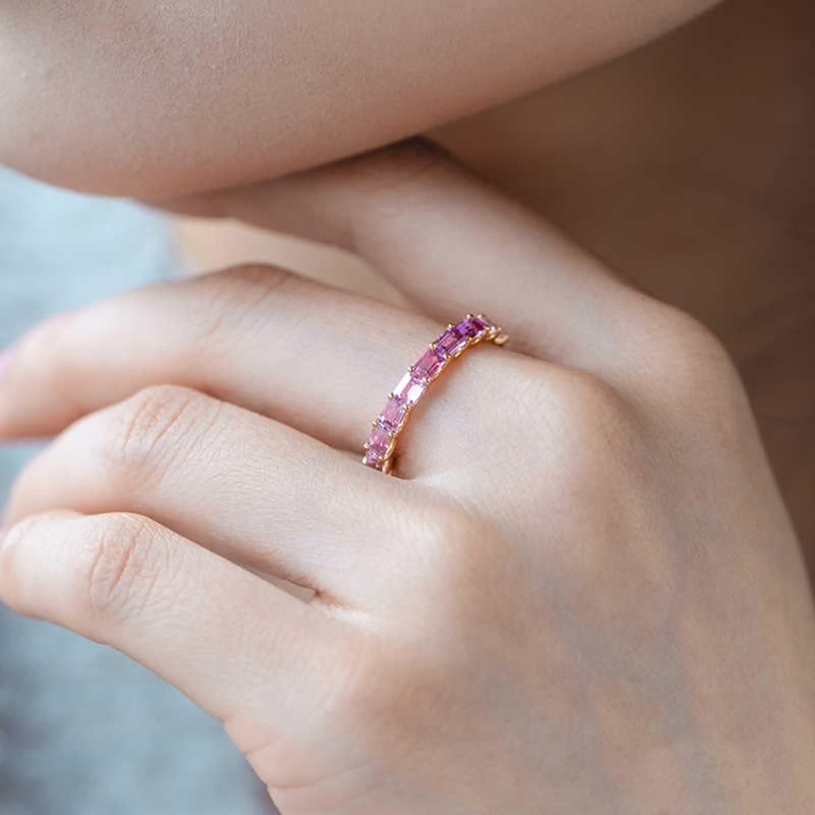 KnSam Anello di fidanzamento in oro giallo 9 K/14 K/18 K, 2,79 carati, con zaffiro rosa, classico taglio rettangolare rosa, anello Au750/585/375 oro, misura 47-70