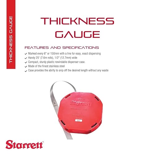 Miniatura 2 de Starrett 666S-2 - Medidor de grosor de acero inoxidable en rollos con estuche dispensador, ideal para carpinteros y mejoras del hogar, grosor de