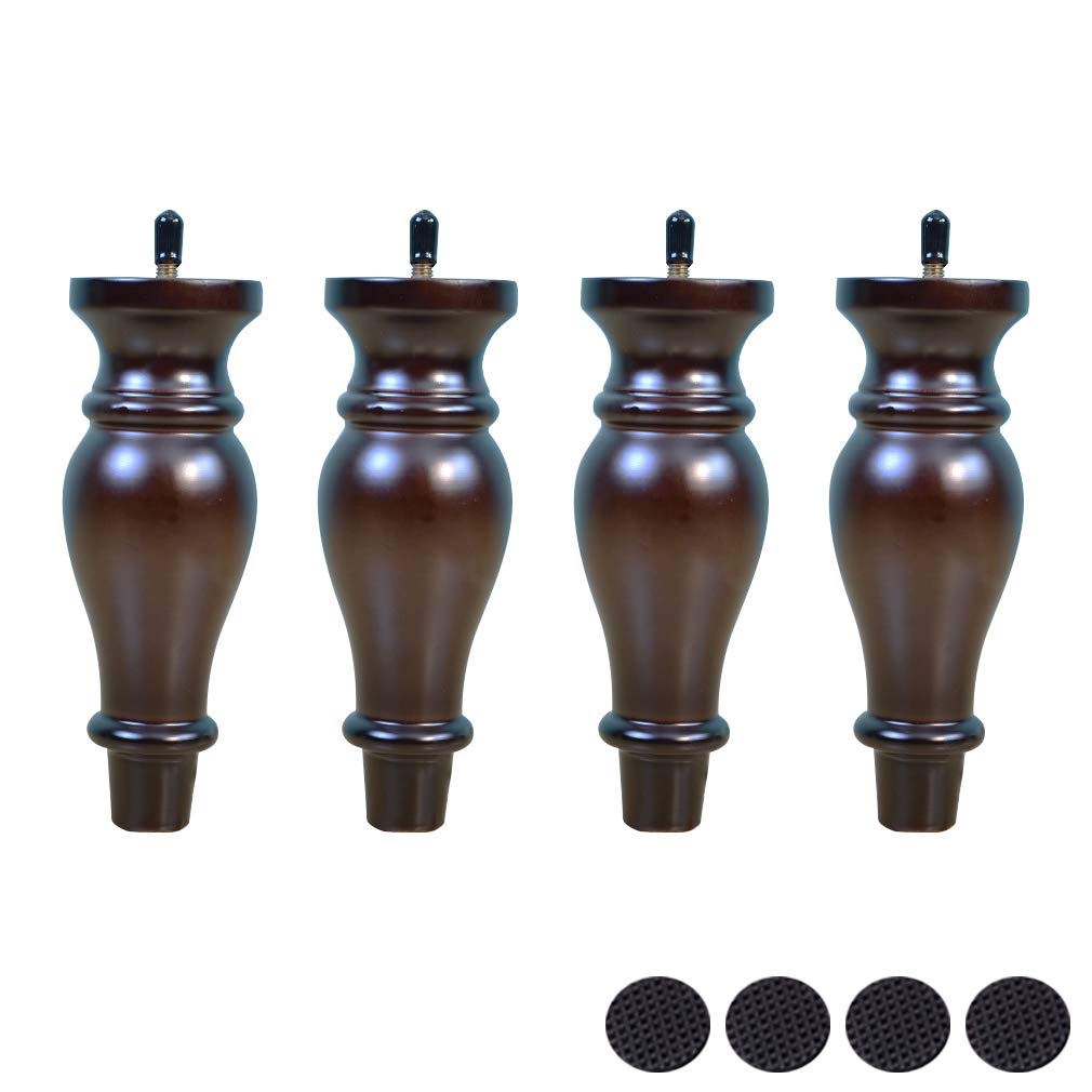 4 Gambe per Mobili in Legno Massello,Gamba Divano M8,Gambe per Tavolino Calabash,per Comodino,Mobile TV,con Manicotto per Asta,Imbottitura Protettiva,Colore Antico (18cm/7.1in)