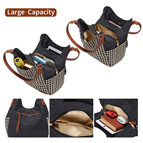 Image of Worldlyda Women Canvas Hobo Purse Multi Pocket Tote Shopper Shoulder Bag Casual Top Handle handbag with Embroidery Ethnic