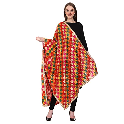 Women's Embroidered Phulkari Chiffon Dupatta Free Multicolour