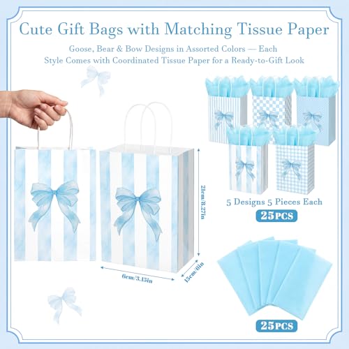 Bolsas de regalo de lazo azul coqueta con asas para despedida soltera 2