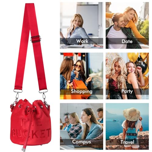 JQAliMOVV Mini Crossbody Bucket Bags for Women Trendy Velvet Bucket Purse Hobo Drawstring Handbags (Red) by JQAliMOVV - Used condition - Image 9
