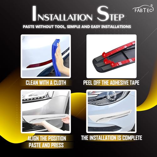 Image of FABTEC Car Bumper Protector Front & Rear Single Chrome Guard Set of 4 for All Cars (White)