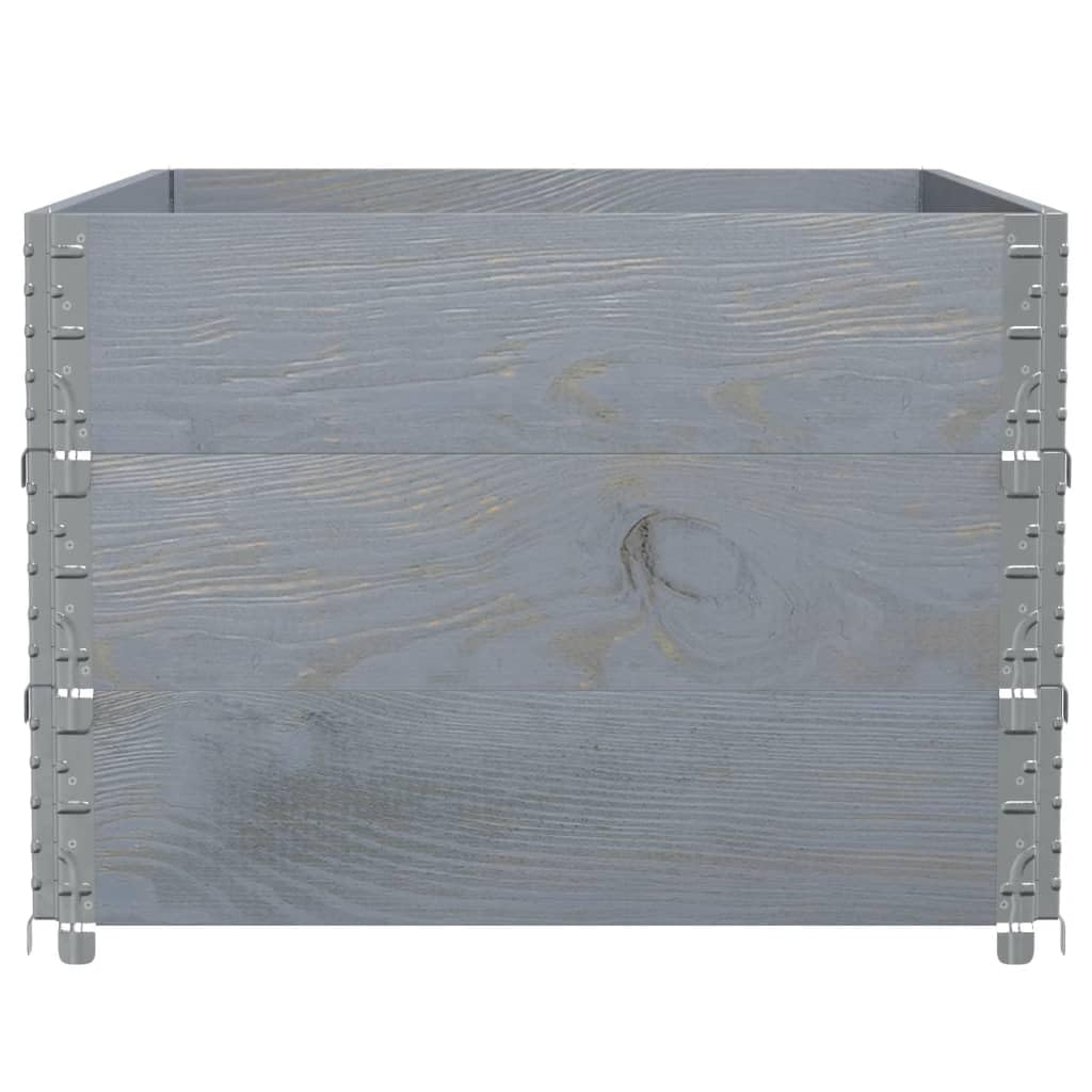 Rama na palety, 3 szt., szara, 120 x 80 cm, lite drewno sosnowe, możliwość układania w stos z ocynkowanymi zawiasami, do przechowywania, transportu i logistyki w przemyśle, warsztacie, wysyłka