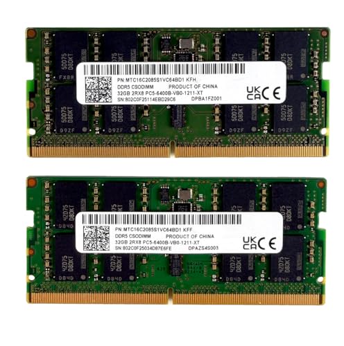 64GB (2x32GB) DDR5 6400Mhz Memory Module Kit: Factory Original Replacement RAM for MTC16C2085S1V64BD1 - Laptops Notebooks SFF All-In-One Systems PC5-51200 CSODIMM 1Rx16 CL52 1.1v 262 Pin ECC