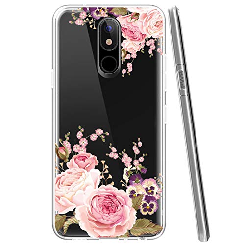 Ueokeird Phone Case for LG Aristo 4 Plus/Escape Plus/Arena 2/Tribute Royal/Journey LTE/K30 2019/X320 Case, Slim Shockproof Clear Soft Flexible TPU Floral Phone Case Cover (Rose Flower