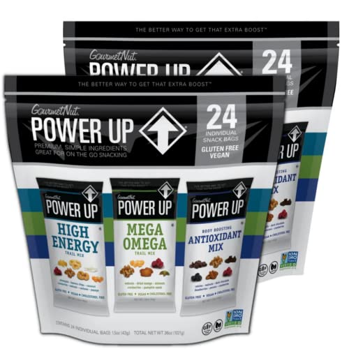 Gourmet Nut Power Up Trail Mix, 2 Pack Of 36 Ounce Bags - 100% Natural, Mega Omega Blend, High Energy Snack Assorted - 48 Count Individually Wrapped Packs