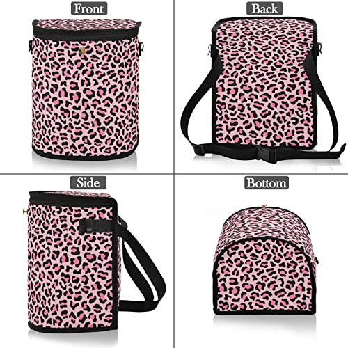 Image of Leopard Print Car Trash Can Pink Animal Skin Car Garbage Bag with Lid Hanging Waterproof Leak Proof Vehicle Storage Bin