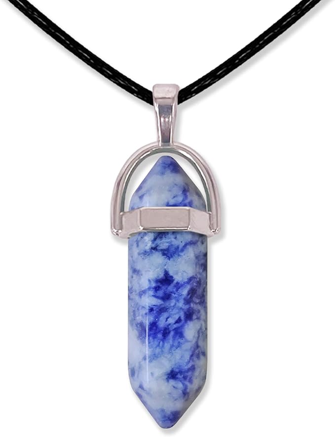 Pendentif sodalite en forme de pointe - Corde en fil ciré