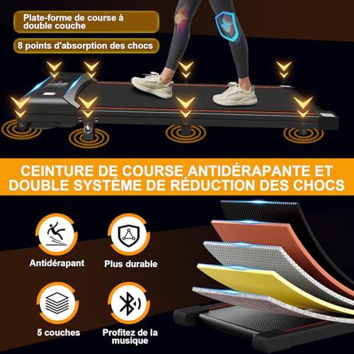 Tapis de Course Inclinable, 3CV Tapis de Course Electrique Pliable avec Audio Bluetooth, APP Gratuite,Télécommande et LED,Vitesse Réglable1-6km/h – Image 5