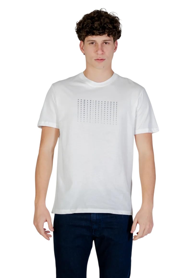 Armani Exchange Men's Plain 3D Printed Front Logo T-Shirt,Off White,S