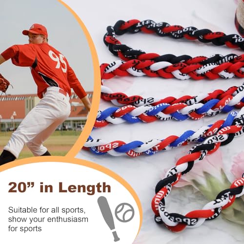 4 Pieces Baseball Player Necklaces with 3 Braided Rope and 2 Braided Rope, Tornado Titanium Necklaces for Boys and Men Softball Sport2
