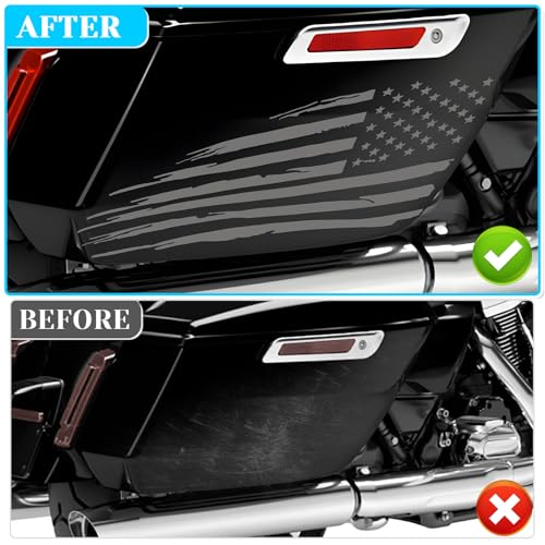Image of Fits 2014-2023 Harley Davidson Touring American Flag Saddle Bag Side Decals Exterior SaddleBag Vinyl Cover Accessories Black