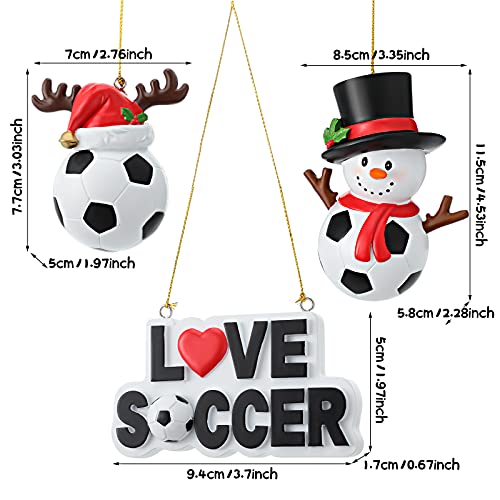 3 Pieces Christmas Soccer Ornament 2021 Hanging Include Resin Snowman Soccer Hanging Ornament Soccer Hanging Ornament With Reindeer Santa Hat Love Soccer Christmas Resin Ornament For Xmas Tree Decor #TOP6