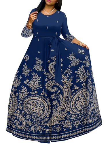 Image of PinkPatty Women's Plus Size V Neck 3 /4 Sleeve Wrap Maxi Dress with Belt