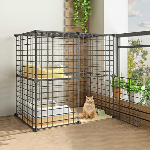 Cage pour chat modulable à 3 niveaux avec enclos et espace toilettes