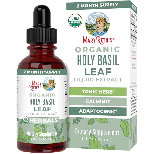 MARYRUTHS Organic Holy Basil Leaf Liquid Drops | 590mg Tulsi Holy Basil Herbal | Antioxidant | Digestive & Cognitive Function | Vegan | CLP Certified | USDA Organic | Non-GMO | Sugar Free | 1 oz