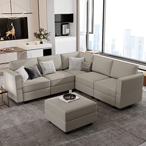 Belffin Modular Sectional Sofa with Storage Seats Velvet L Shaped Corner Couch Convertible Sectional Sofa with Chaise (Grey, L Shape-1)… Grey L-Shaped