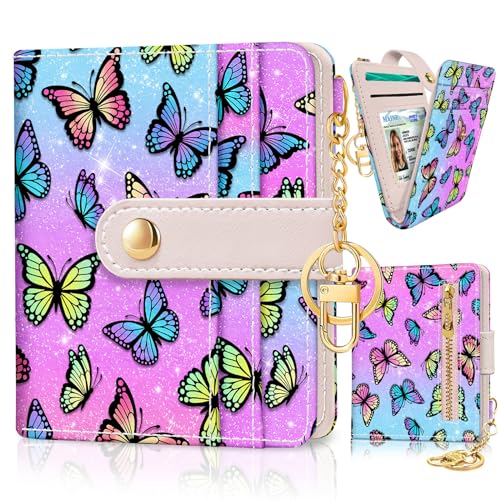 Image of Jogjam Rfid Women Wallet, Small Slim Thin Credit Card Wallet, PU Leather Bifold Cash Zipper Coin Pocket ID Window, for Female Ladies Teen Girls Girly Gifts, Butterfly, Modern