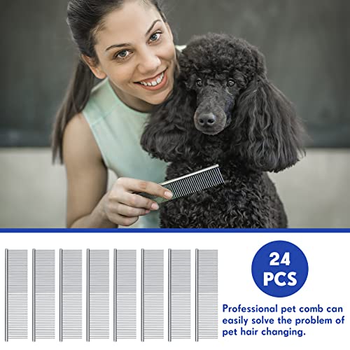 Lallisa 24 Pcs Metal Comb For Dog Bulk Dog Grooming Comb Stainless Steel Dog Comb Pet Grooming Tool With Rounded Teeth For Removing Knots Matted Fur Long And Short Haired Pets, Silver 7.48 X 1.57 Inch #TOP4