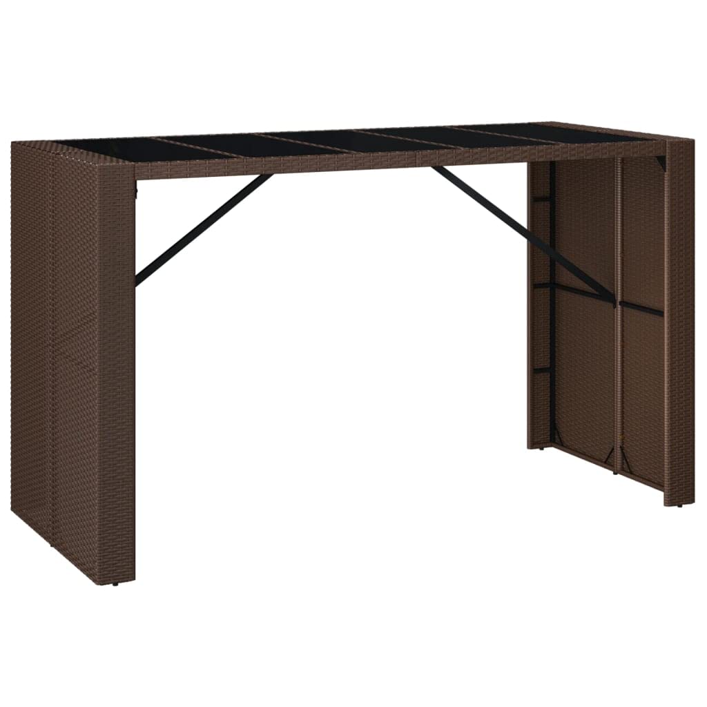 GuyAna Tavolo Bar con Piano in Vetro Marrone 185x80x110 cm Polyrattan,Mobili,Mobili da Giardino,Tavoli da Giardino(SPU:362599)