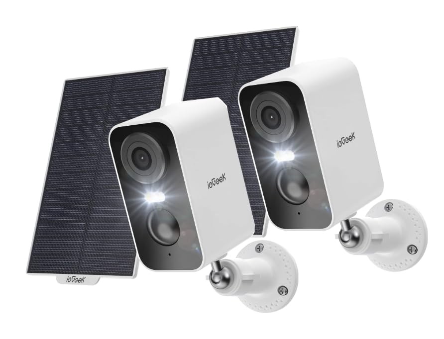 ieGeek Cámara Vigilancia WiFi Exterior Solar, 2K Camaras de Vigilancia Sin Cables, Camara Seguridad con Bateria, Visión Nocturna en Color, Detección de Movimiento Humano PIR, Audio de 2 Vias (2 pcs)