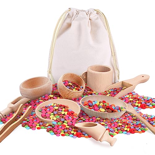 10 Pcs Wooden Sensory Bin Tools for Toddlers & Preschool Children, Montessori Sensory Wooden Toys Fine Motor Learning Pretend Play Sensory Tools for Kids