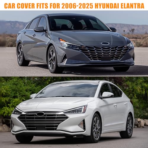 Image of Waterproof Car Covers Replace for 2006-2025 Hyundai Elantra, 6 Layers Silver All Weather Custom-fit Car Cover with Zipper Door & Windproof Bands for Snow Rain Dust Hail Protection