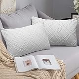 decoracion 80s fiesta 🧣 [Diseño Simple]: Además del estilo blanco moderno y simple, esta funda de almohada también agrega elementos de borlas bohemias. Las partes de felpa elevadas se sienten más cómodas y brindan a las personas una sensación de comodidad y comodidad en general. Diseño de diamante / onda y blanco puro limpio, simple y elegante, muy adecuado para decorar la sala de estar o la habitación.