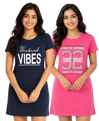 Image of Real Basics Women's Cotton Printed Knee Length Nightdress