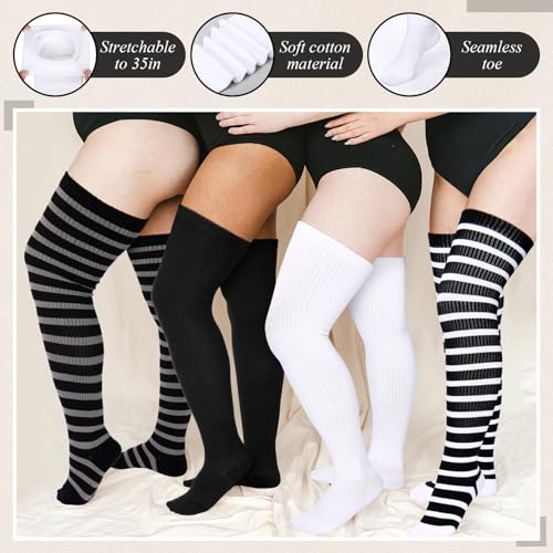 8 Pcs Plus Size Women Thigh High Socks for Thick Thighs Extra Long Striped Thick Knitted over Knee Leg Warmer3