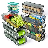 myiosus set di 14 organizer per frigorifero, impilabile contenitori per frigorifero con manico, contenitori frigorifero salvaspazio contenitore per cucina, dispensa, armadietti, bagno