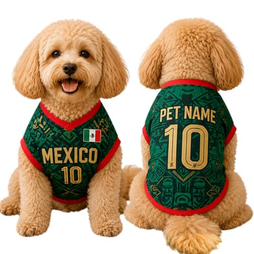 Personalized Mexico Dog Soccer Jersey 2026 Custom Pet Football Shirt Name Number Mexican Puppy Sports Outfit for Dogs Cats Fan Gift 2026 Team Jersey