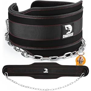 DMoose Dip Belt for Weightlifting, Weight Belt with Chain for Pullup, Gym Lifting Belt for Powerlifting, Squat, Bodybuilding, Heavy Duty Steel, Workout Belt with Comfortable Neoprene Support
