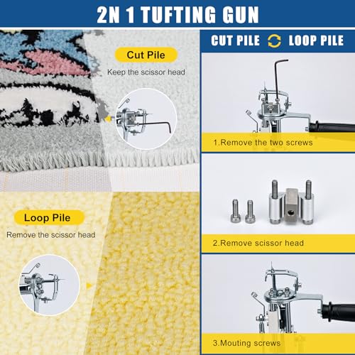 Image of Tufting Gun Kit 2 in 1 Non-Slip Grip Carpet Trimmer kit Digital Screen Controls Speed Rug Gun Kit Cut Pile /Loop Pile Rug Tufting Kit