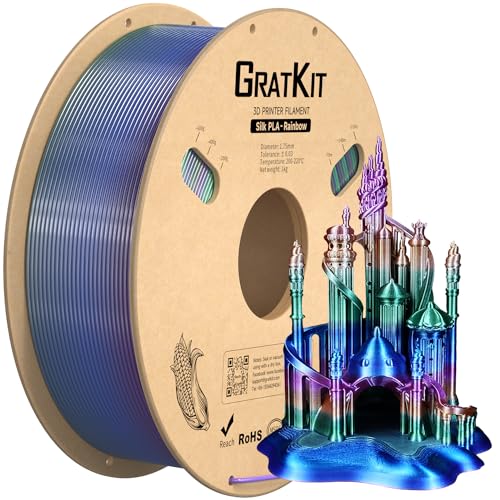 Image of Gratkit Silk Rainbow PLA Filament 1.75mm, Color Change 3D Printer Filament, + /-0.03mm, Multicolor 3D Printing Filament Rainbow Universe
