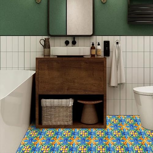 HOMETITUTE 10PCS 12x12 Inch Spanish Mosaic Peel and Stick Floor Tiles Removable Self Adhesive Vinyl Flooring Stickers for Kitchen Balcony Bathroom Patio Decor by HOMETITUTE - Image 6