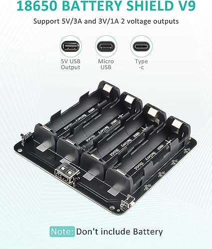 Image of diymore 18650 Battery Holder Four Li-ion V9 Battery Shield Micro USB 5V /3A 3V /1A Power Bank Battery Charging Module (4 Holders)