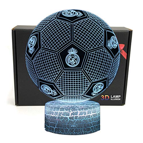 Deal Best Fútbol Forma 3d ilusión óptica Smart 7 colores LED luz de noche lámpara de mesa con cable de alimentación USB, para Real Madrid Fútbol Fans Regalo