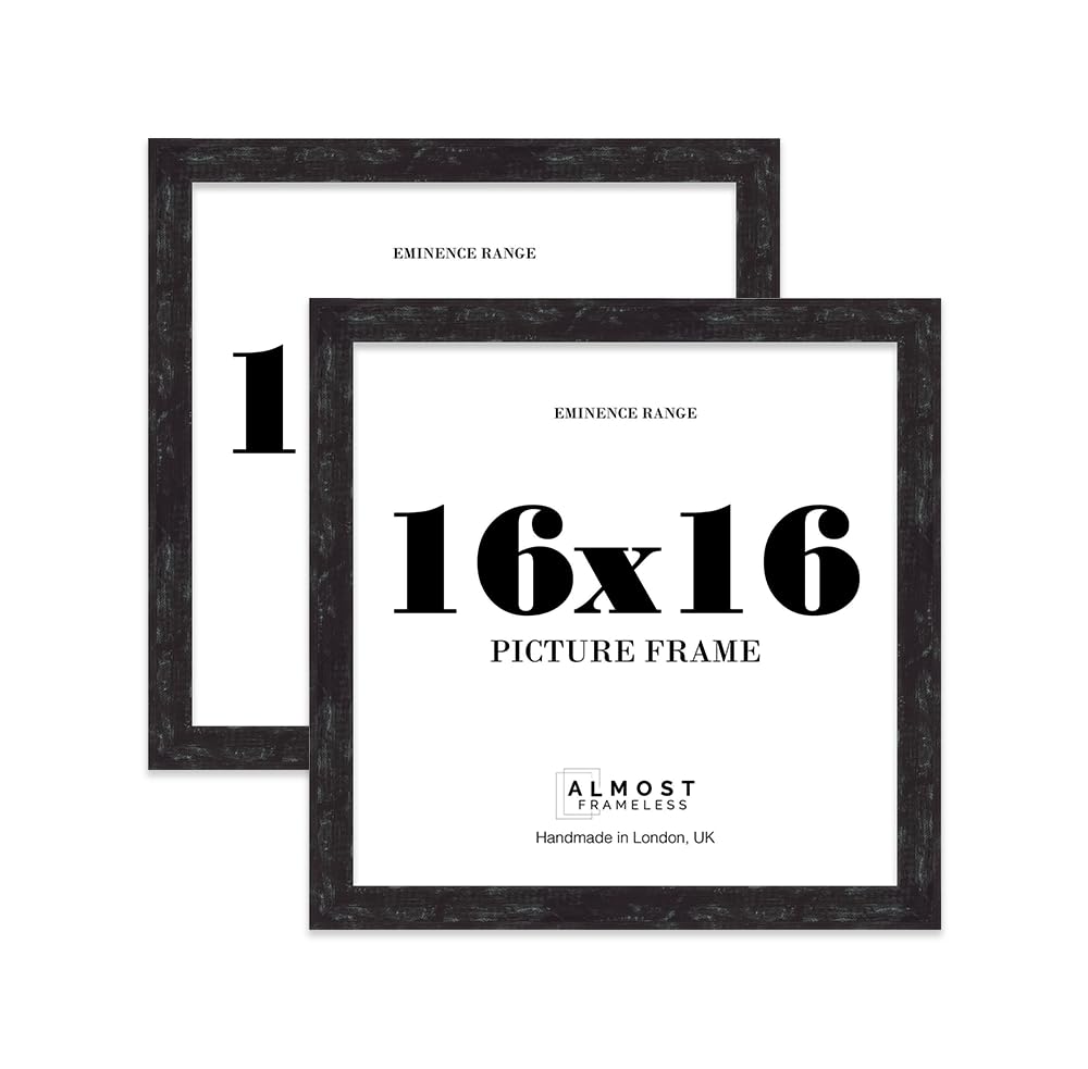 16x16" Distressed Black Picture Frame - Rustic Wood Industrial Effect Photo Frame for Wall Display, Ideal for Posters, Prints & Home Dรฉcor, Wall Hooks, 32mm Edge - 2 Pack โ image 1